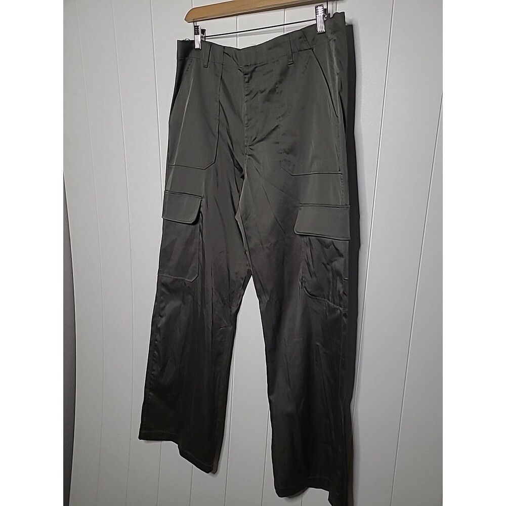 Zara Satin Cargo Pants Womens Size Large Gray Wide Leg New - Picture 8 of 16